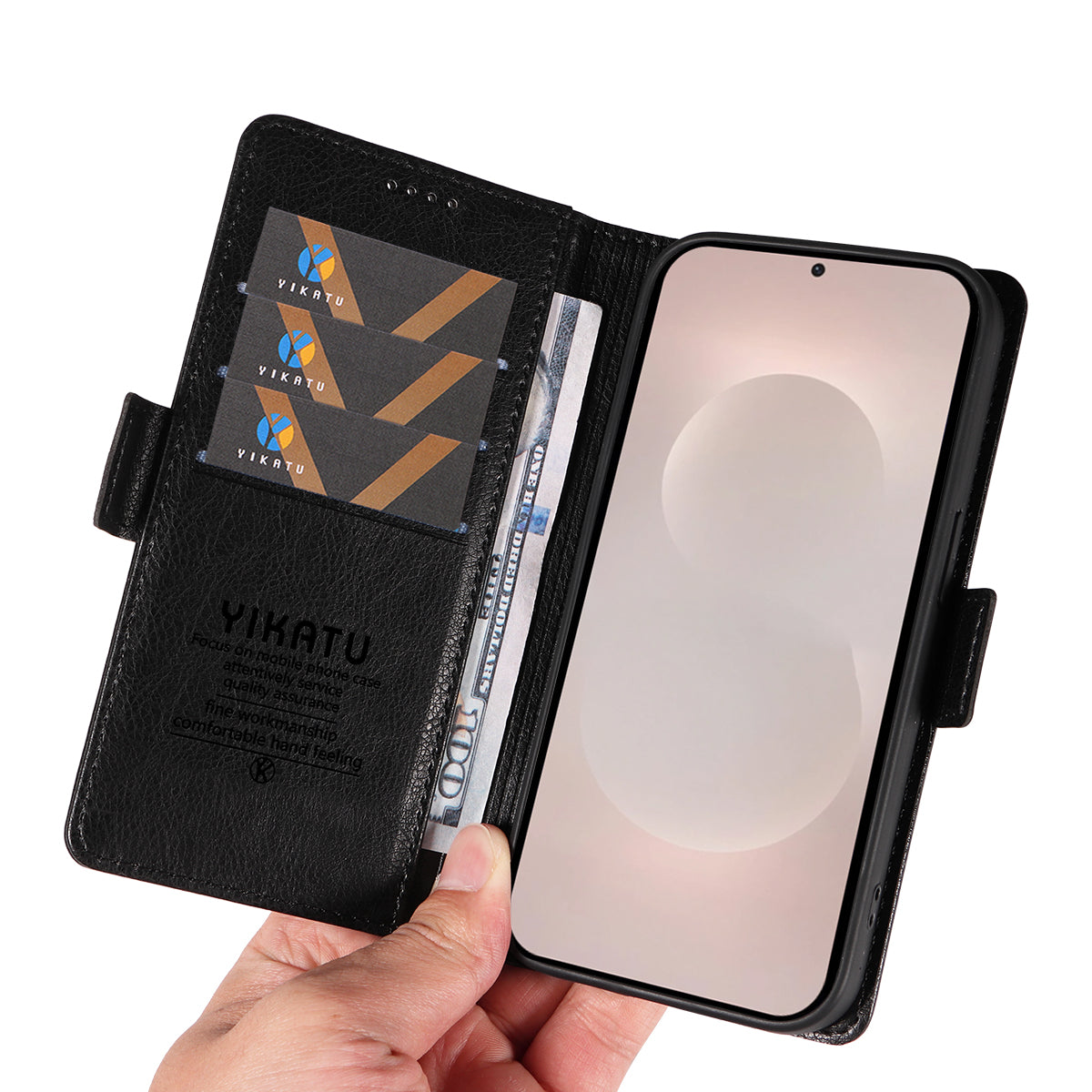 For-Samsung-Galaxy-S26-Edge-Case-YIKATU-YK-007-Litchi-Texture-PU-Leather-Wallet-Phone-Cover-Black