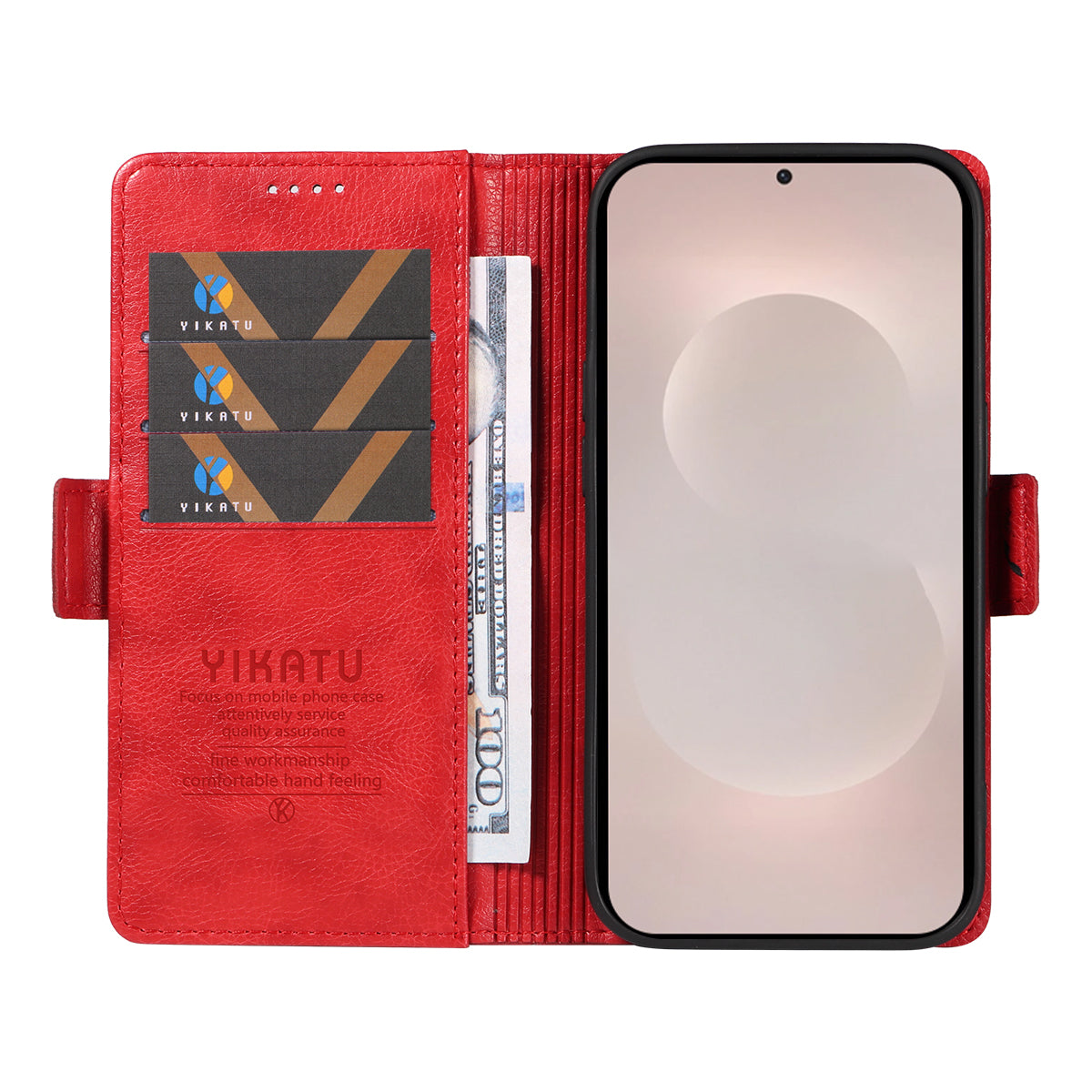 For-Samsung-Galaxy-S26-Edge-Case-YIKATU-YK-007-Litchi-Texture-PU-Leather-Wallet-Phone-Cover-Red