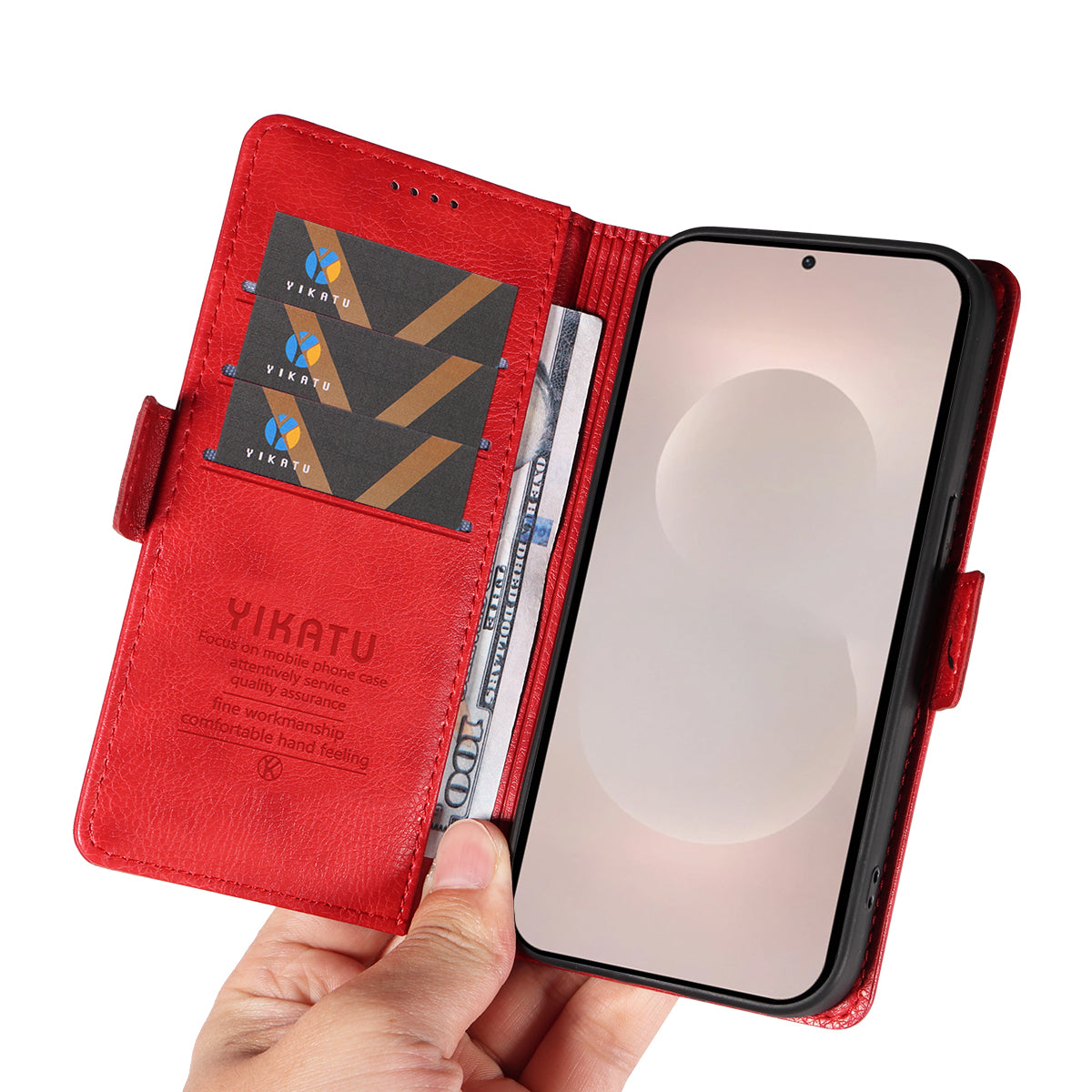 For-Samsung-Galaxy-S26-Edge-Case-YIKATU-YK-007-Litchi-Texture-PU-Leather-Wallet-Phone-Cover-Red