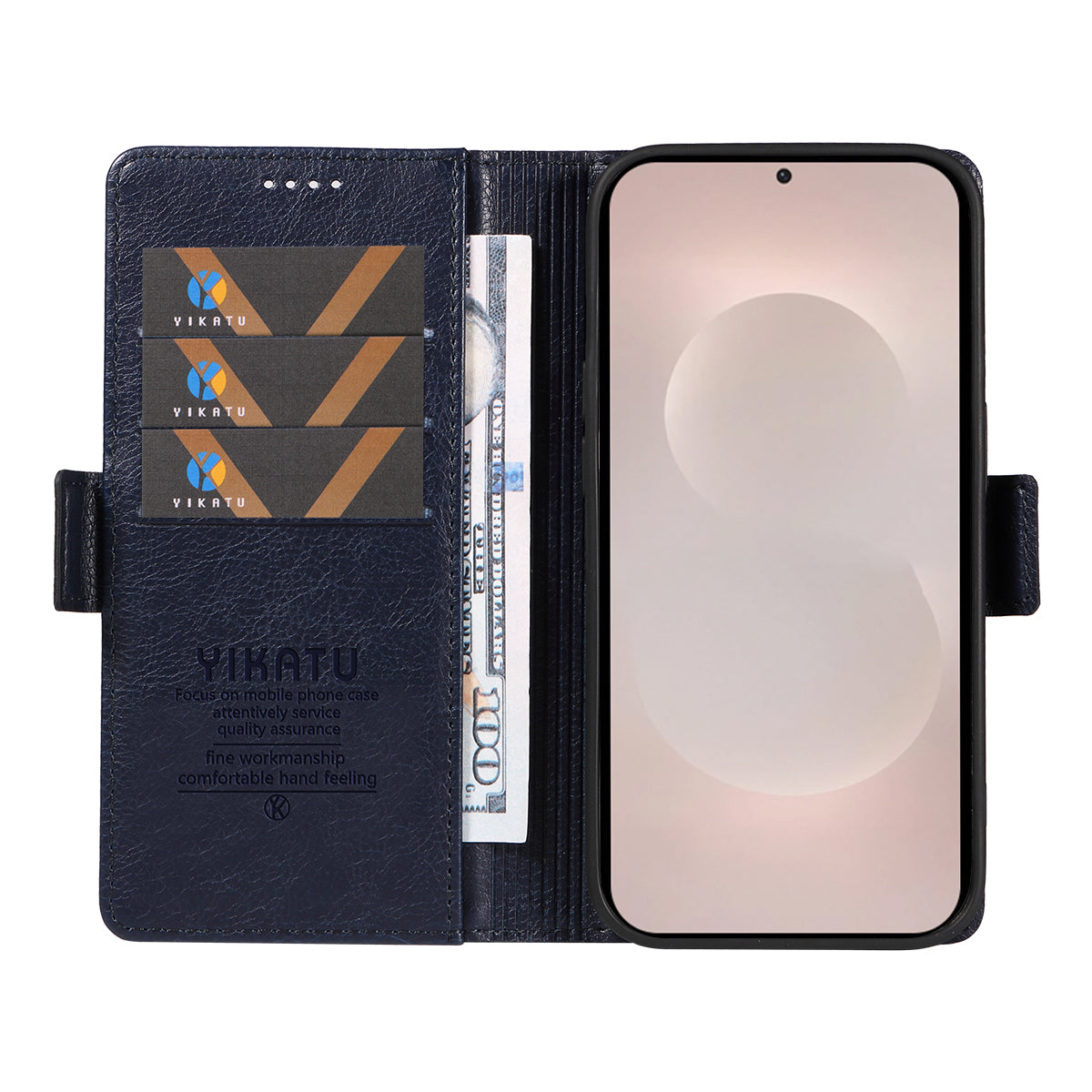 For-Samsung-Galaxy-S26-Edge-Case-YIKATU-YK-007-Litchi-Texture-PU-Leather-Wallet-Phone-Cover-Navy-Blue
