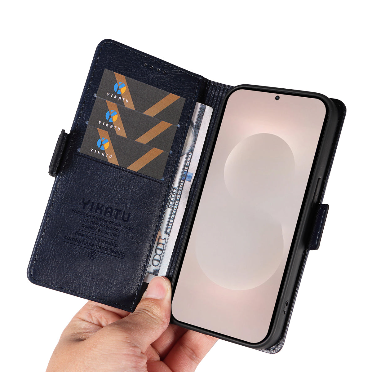 For-Samsung-Galaxy-S26-Edge-Case-YIKATU-YK-007-Litchi-Texture-PU-Leather-Wallet-Phone-Cover-Navy-Blue