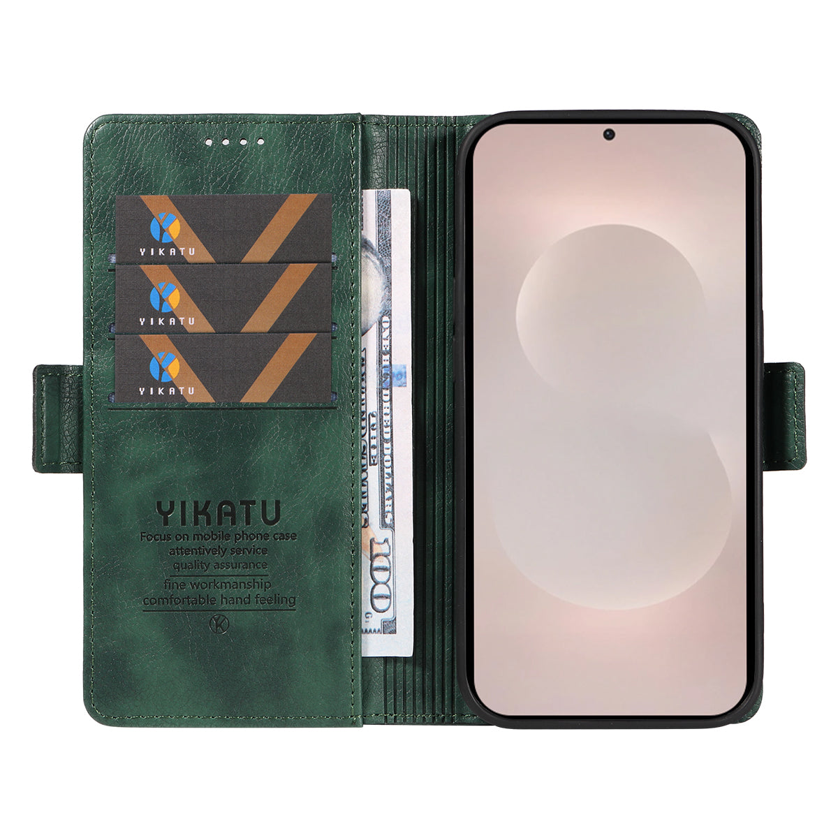 For-Samsung-Galaxy-S26-Edge-Case-YIKATU-YK-007-Litchi-Texture-PU-Leather-Wallet-Phone-Cover-Green