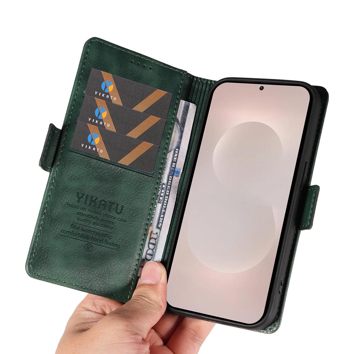 For-Samsung-Galaxy-S26-Edge-Case-YIKATU-YK-007-Litchi-Texture-PU-Leather-Wallet-Phone-Cover-Green