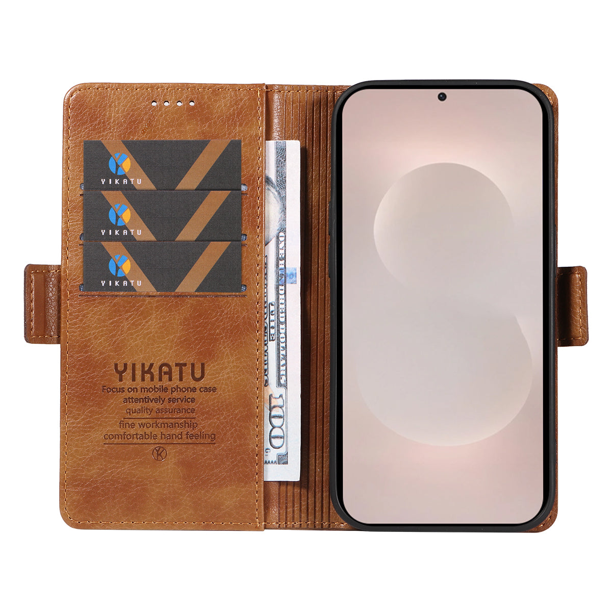 For-Samsung-Galaxy-S26-Edge-Case-YIKATU-YK-007-Litchi-Texture-PU-Leather-Wallet-Phone-Cover-Brown