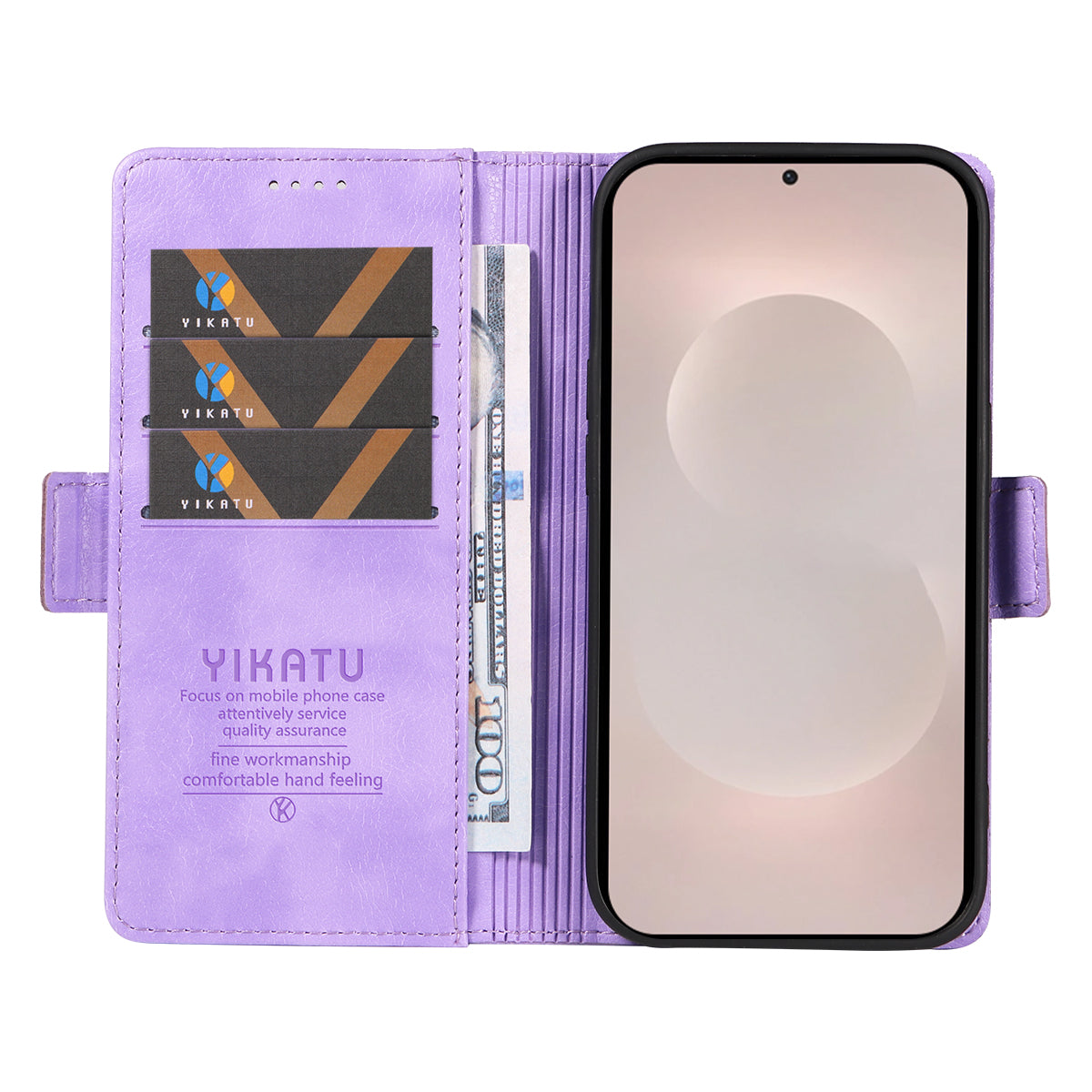For-Samsung-Galaxy-S26-Edge-Case-YIKATU-YK-007-Litchi-Texture-PU-Leather-Wallet-Phone-Cover-Purple