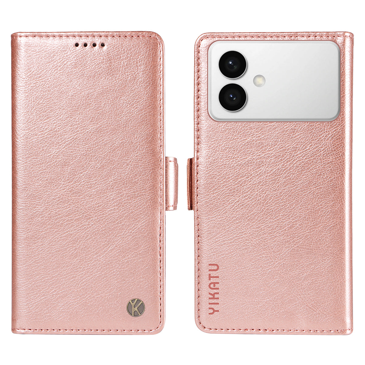 For-Samsung-Galaxy-S26-Edge-Case-YIKATU-YK-007-Litchi-Texture-PU-Leather-Wallet-Phone-Cover-Rose-Gold