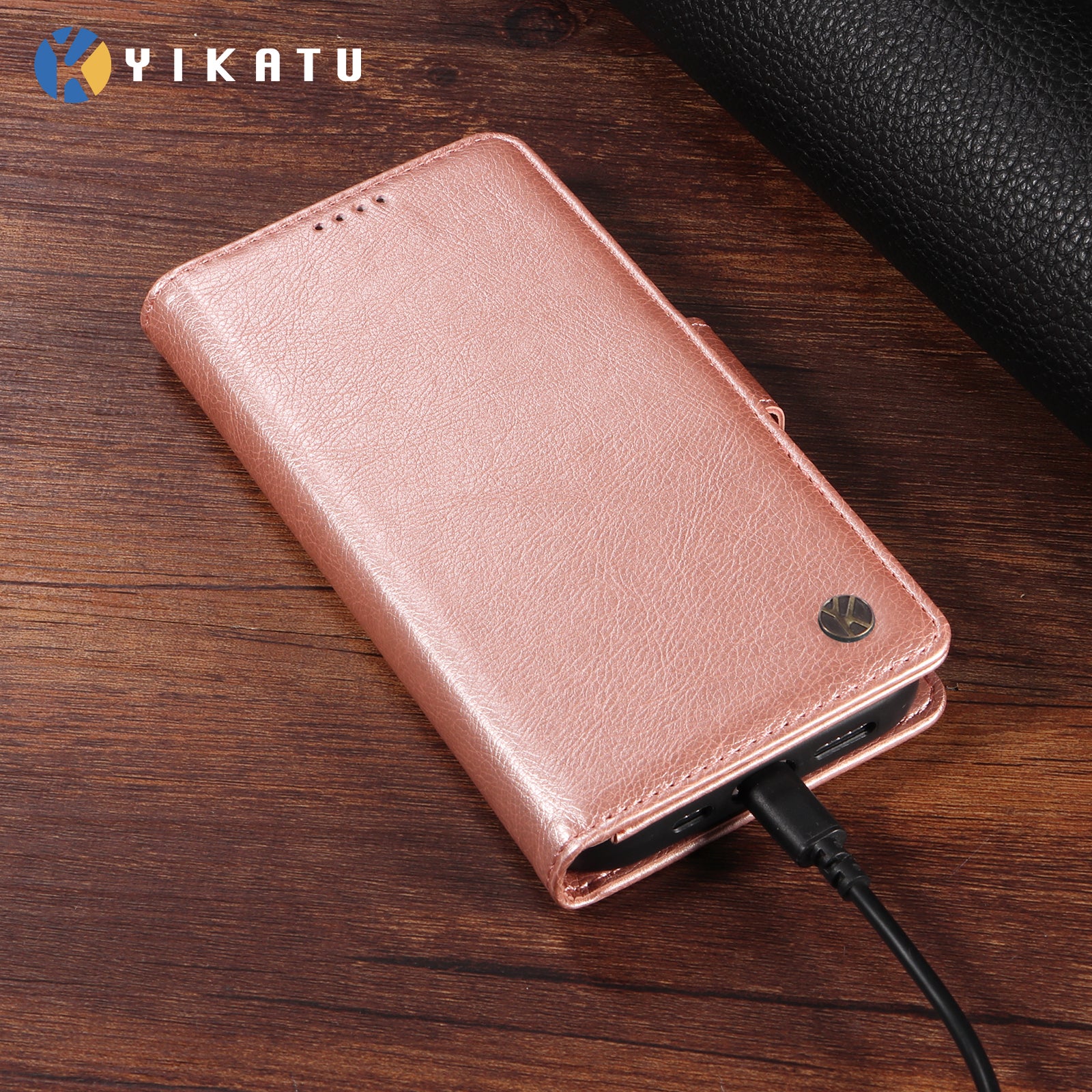 For-Samsung-Galaxy-S26-Edge-Case-YIKATU-YK-007-Litchi-Texture-PU-Leather-Wallet-Phone-Cover-Rose-Gold