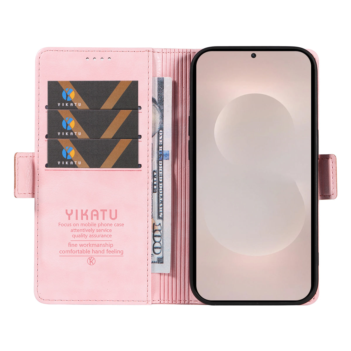 For-Samsung-Galaxy-S26-Edge-Case-YIKATU-YK-007-Litchi-Texture-PU-Leather-Wallet-Phone-Cover-Pink