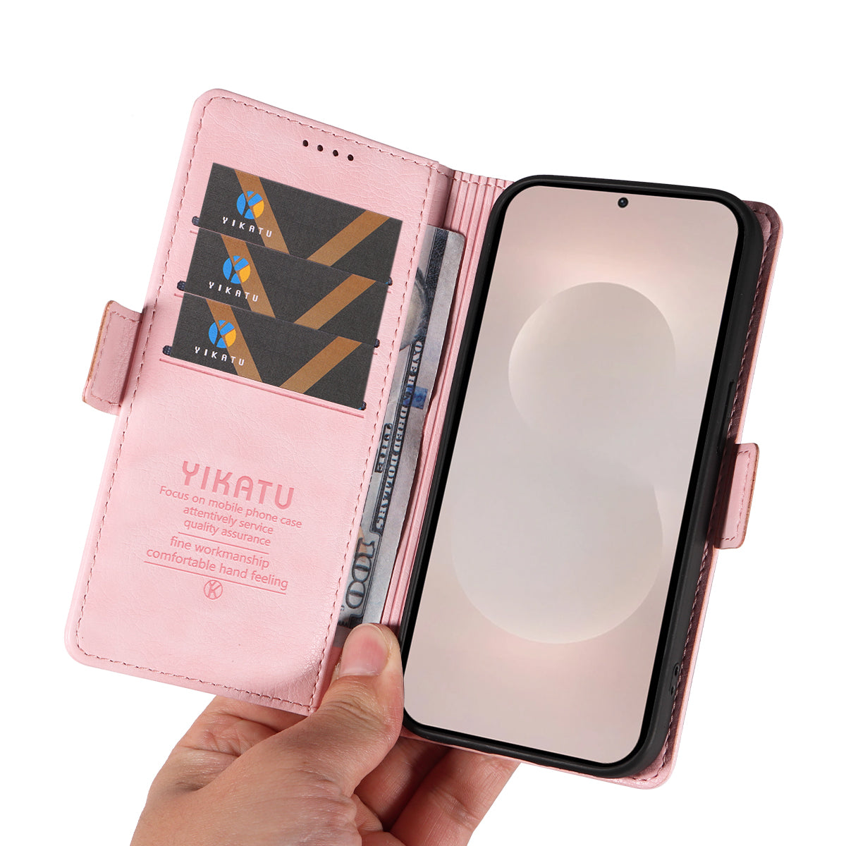 For-Samsung-Galaxy-S26-Edge-Case-YIKATU-YK-007-Litchi-Texture-PU-Leather-Wallet-Phone-Cover-Pink