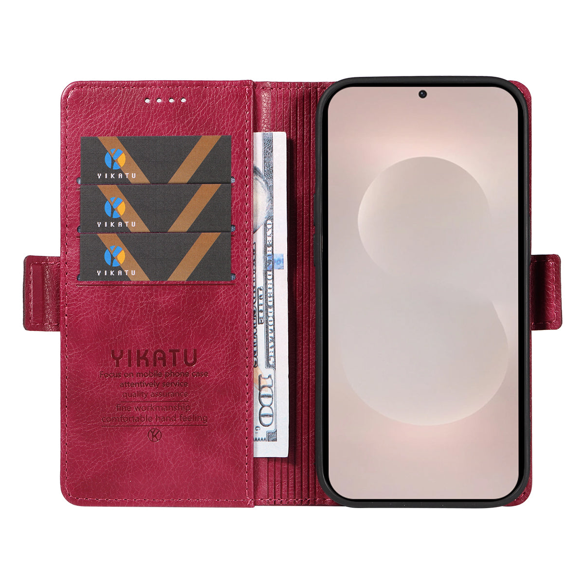 For-Samsung-Galaxy-S26-Edge-Case-YIKATU-YK-007-Litchi-Texture-PU-Leather-Wallet-Phone-Cover-Wine-Red
