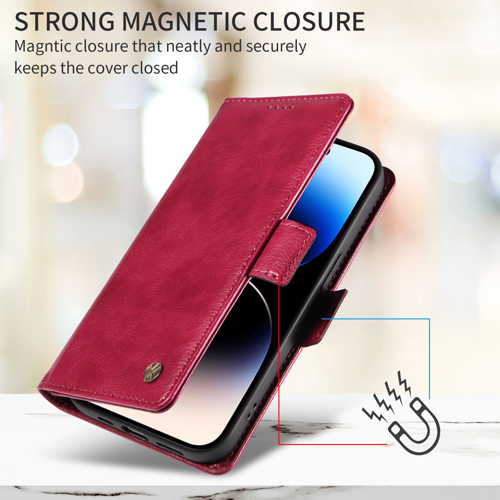 For-Samsung-Galaxy-S26-Edge-Case-YIKATU-YK-007-Litchi-Texture-PU-Leather-Wallet-Phone-Cover-Wine-Red