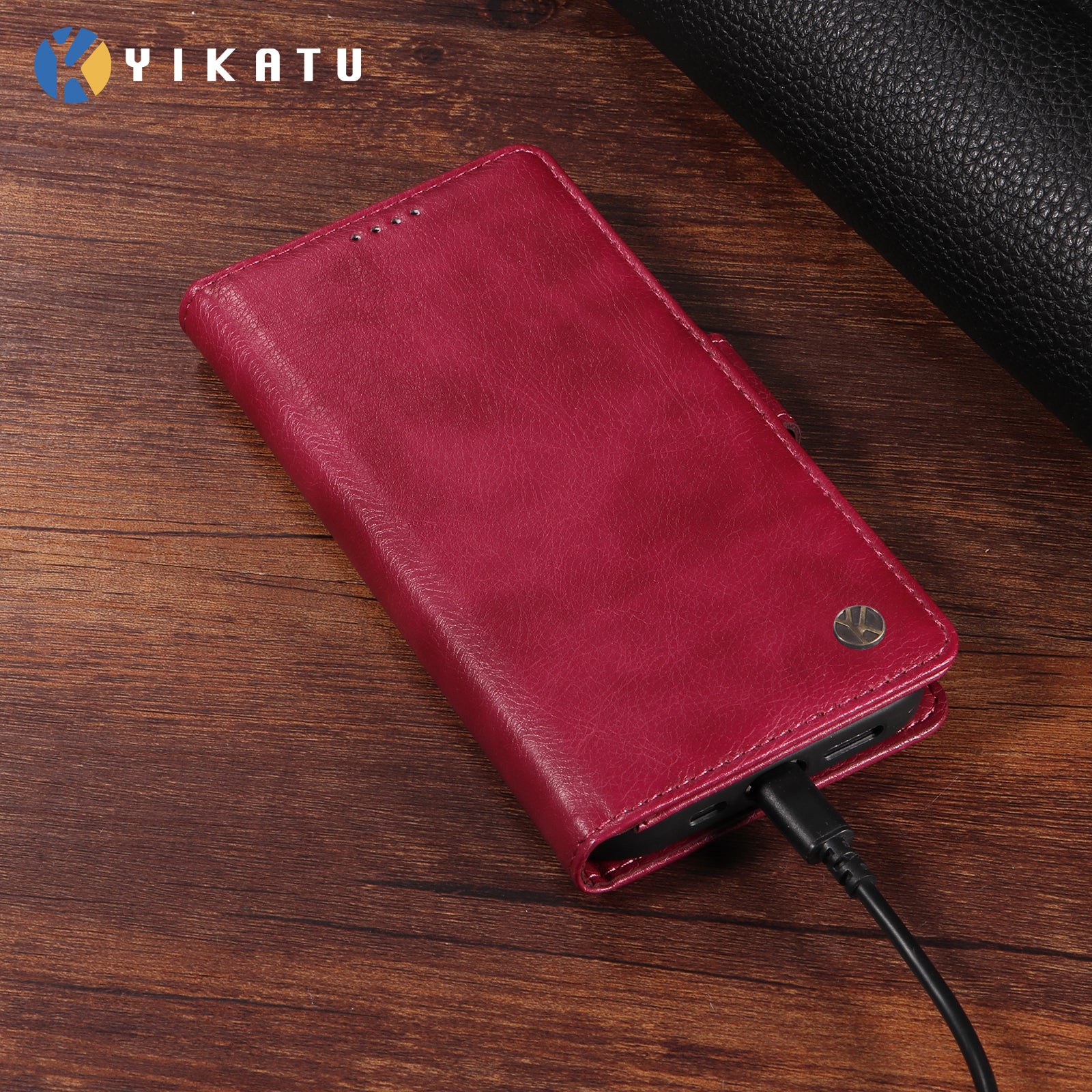 For-Samsung-Galaxy-S26-Edge-Case-YIKATU-YK-007-Litchi-Texture-PU-Leather-Wallet-Phone-Cover-Wine-Red