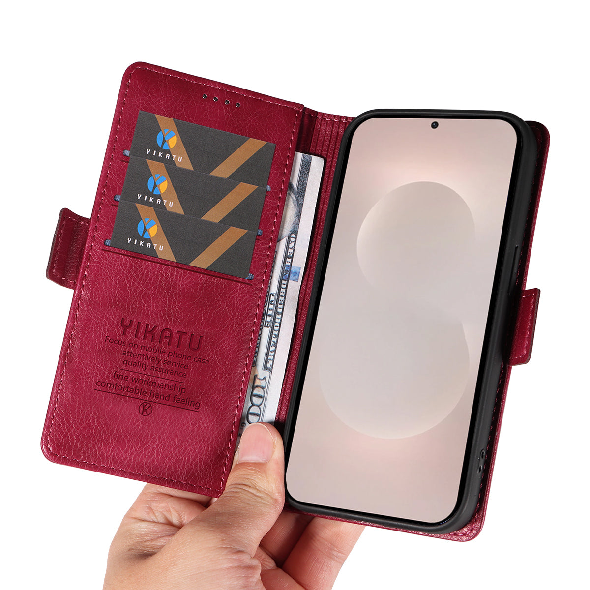 For-Samsung-Galaxy-S26-Edge-Case-YIKATU-YK-007-Litchi-Texture-PU-Leather-Wallet-Phone-Cover-Wine-Red