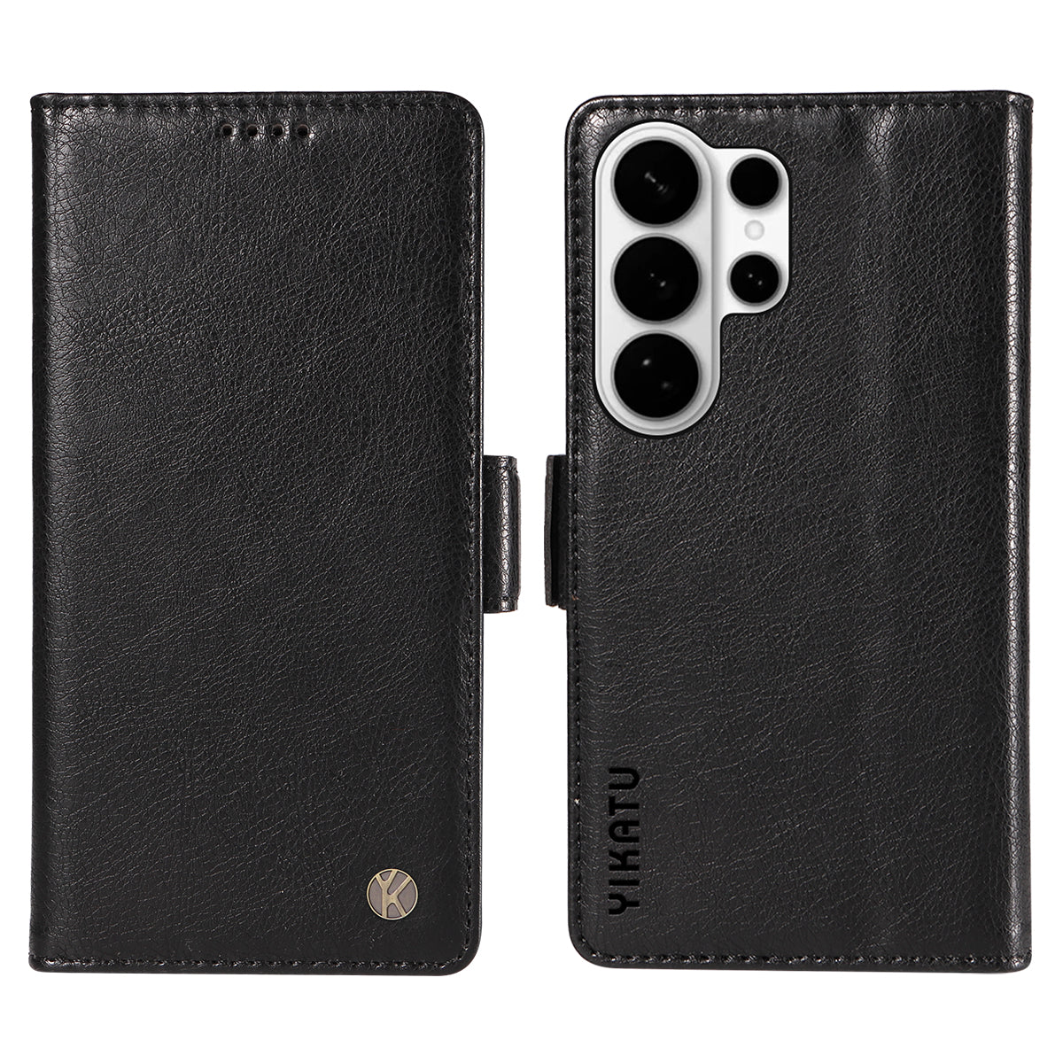 For-Samsung-Galaxy-S26-Ultra-Case-YIKATU-YK-007-Litchi-Texture-PU-Leather-Wallet-Phone-Cover-Black