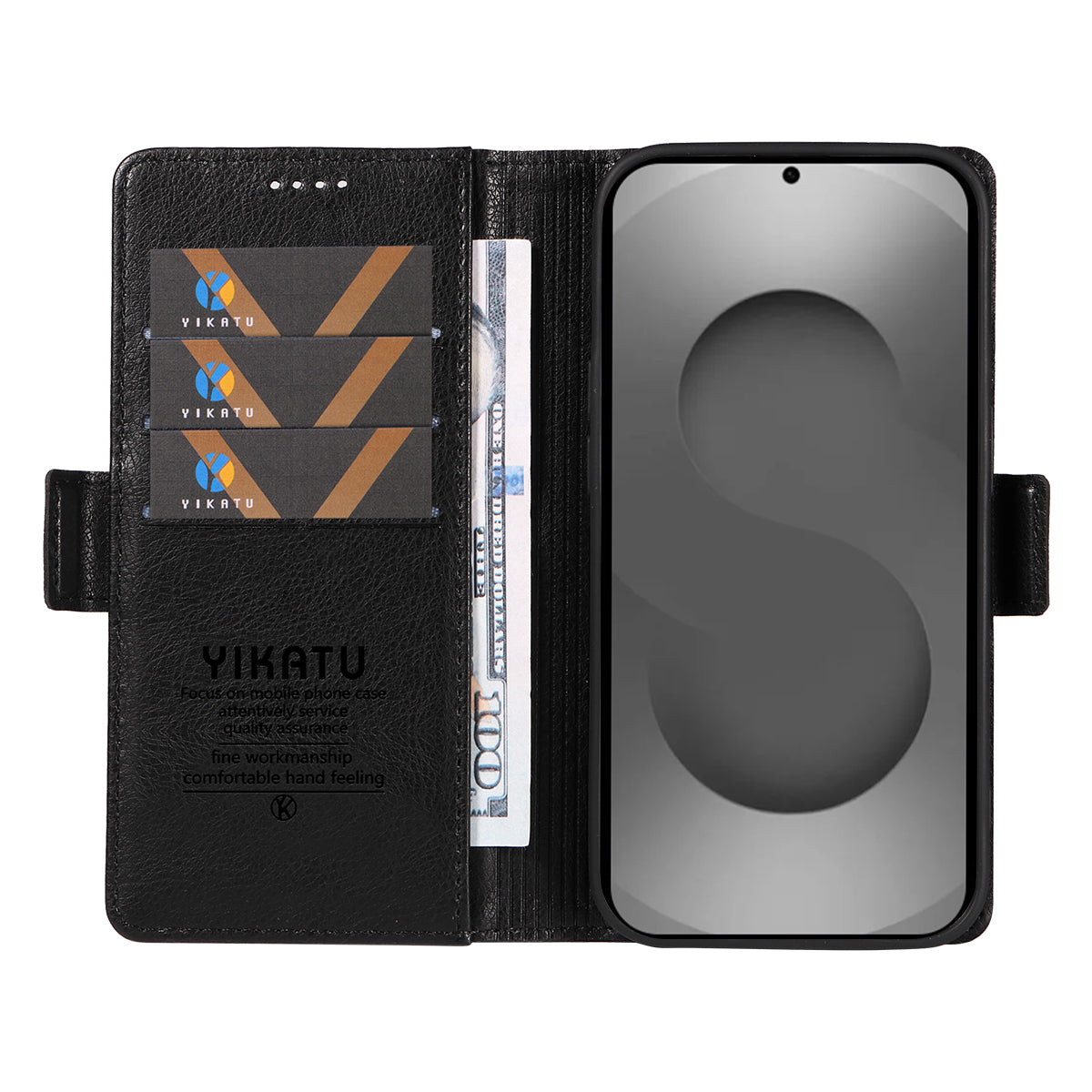For-Samsung-Galaxy-S26-Ultra-Case-YIKATU-YK-007-Litchi-Texture-PU-Leather-Wallet-Phone-Cover-Black