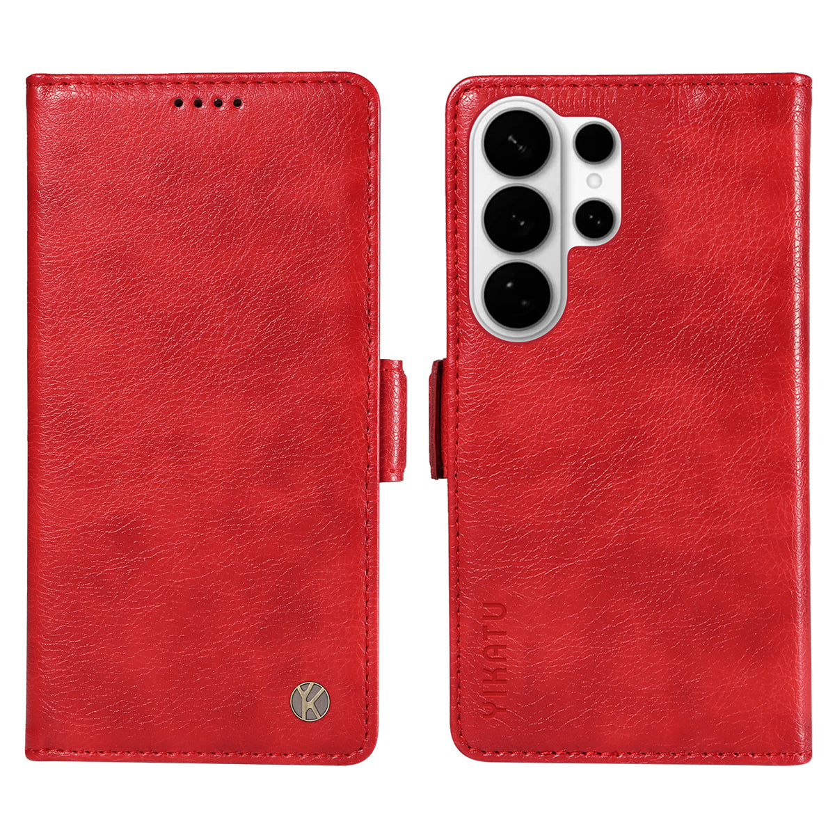 For-Samsung-Galaxy-S26-Ultra-Case-YIKATU-YK-007-Litchi-Texture-PU-Leather-Wallet-Phone-Cover-Red
