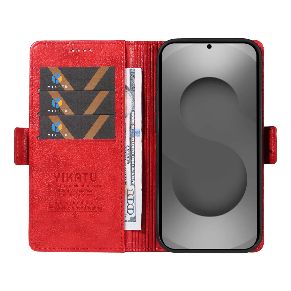 For-Samsung-Galaxy-S26-Ultra-Case-YIKATU-YK-007-Litchi-Texture-PU-Leather-Wallet-Phone-Cover-Red