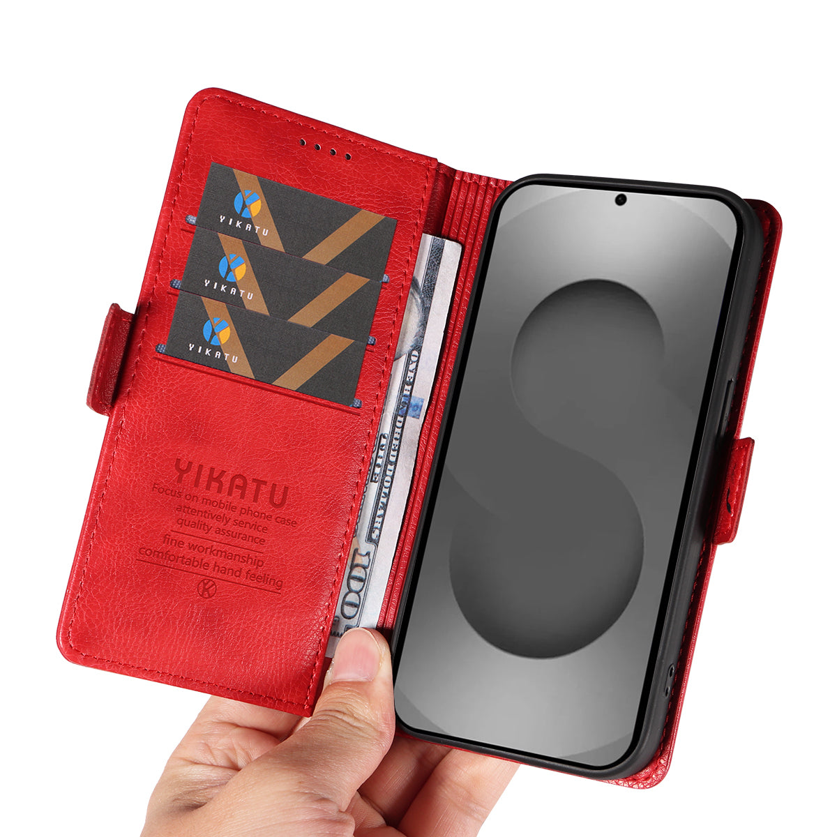 For-Samsung-Galaxy-S26-Ultra-Case-YIKATU-YK-007-Litchi-Texture-PU-Leather-Wallet-Phone-Cover-Red