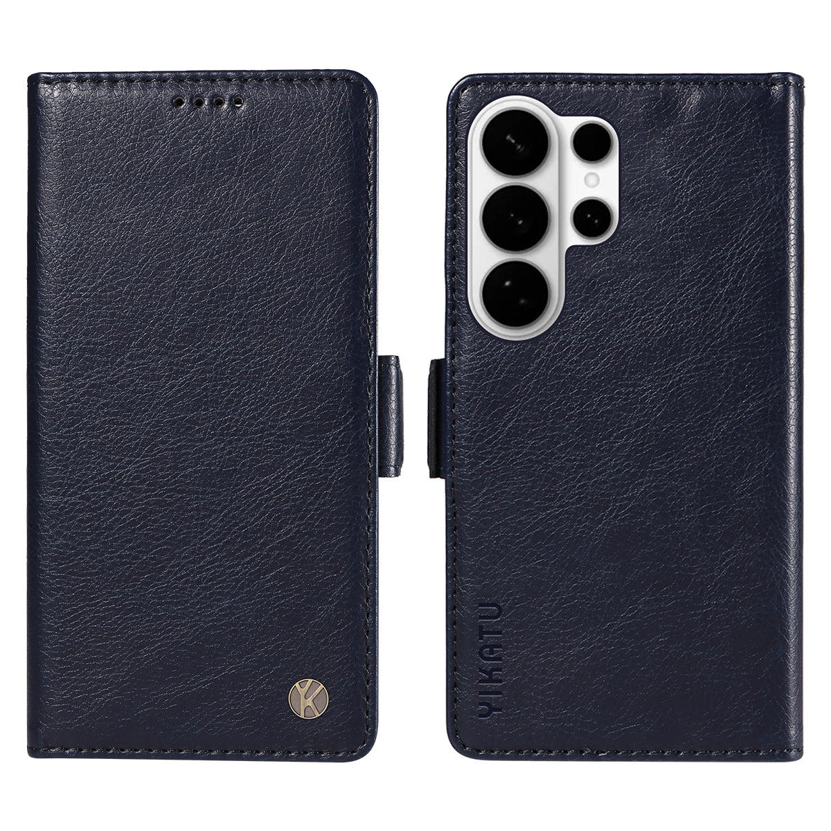 For-Samsung-Galaxy-S26-Ultra-Case-YIKATU-YK-007-Litchi-Texture-PU-Leather-Wallet-Phone-Cover-Navy-Blue