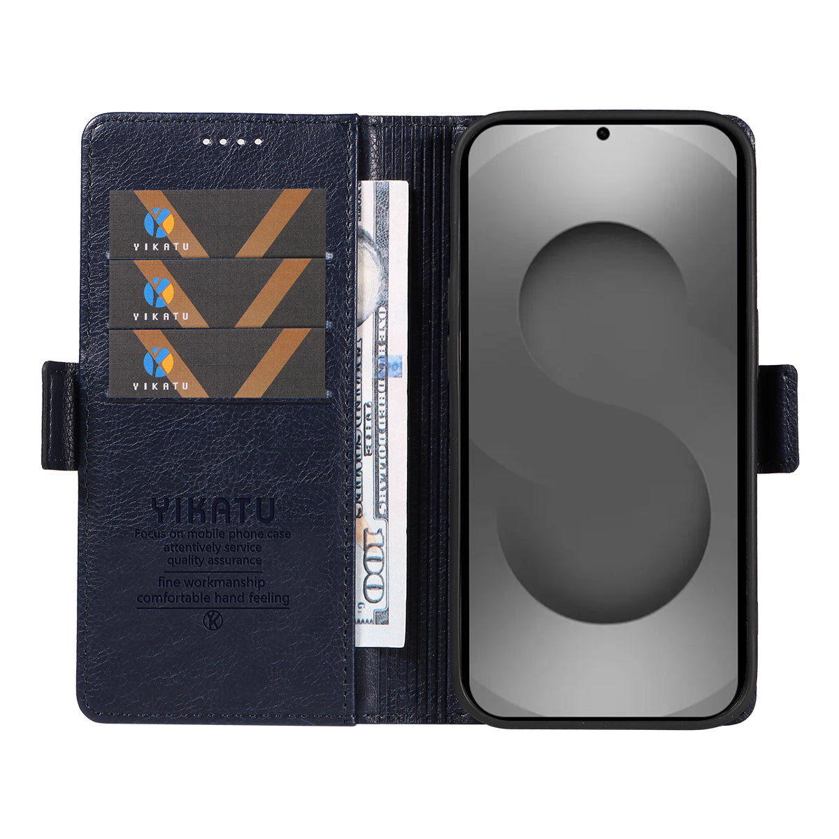 For-Samsung-Galaxy-S26-Ultra-Case-YIKATU-YK-007-Litchi-Texture-PU-Leather-Wallet-Phone-Cover-Navy-Blue