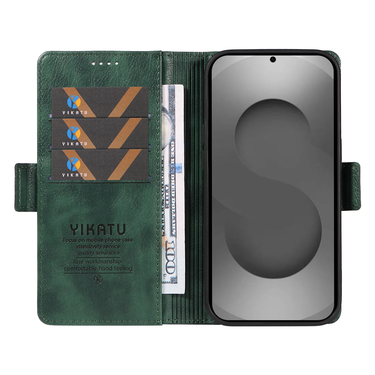 For-Samsung-Galaxy-S26-Ultra-Case-YIKATU-YK-007-Litchi-Texture-PU-Leather-Wallet-Phone-Cover-Green