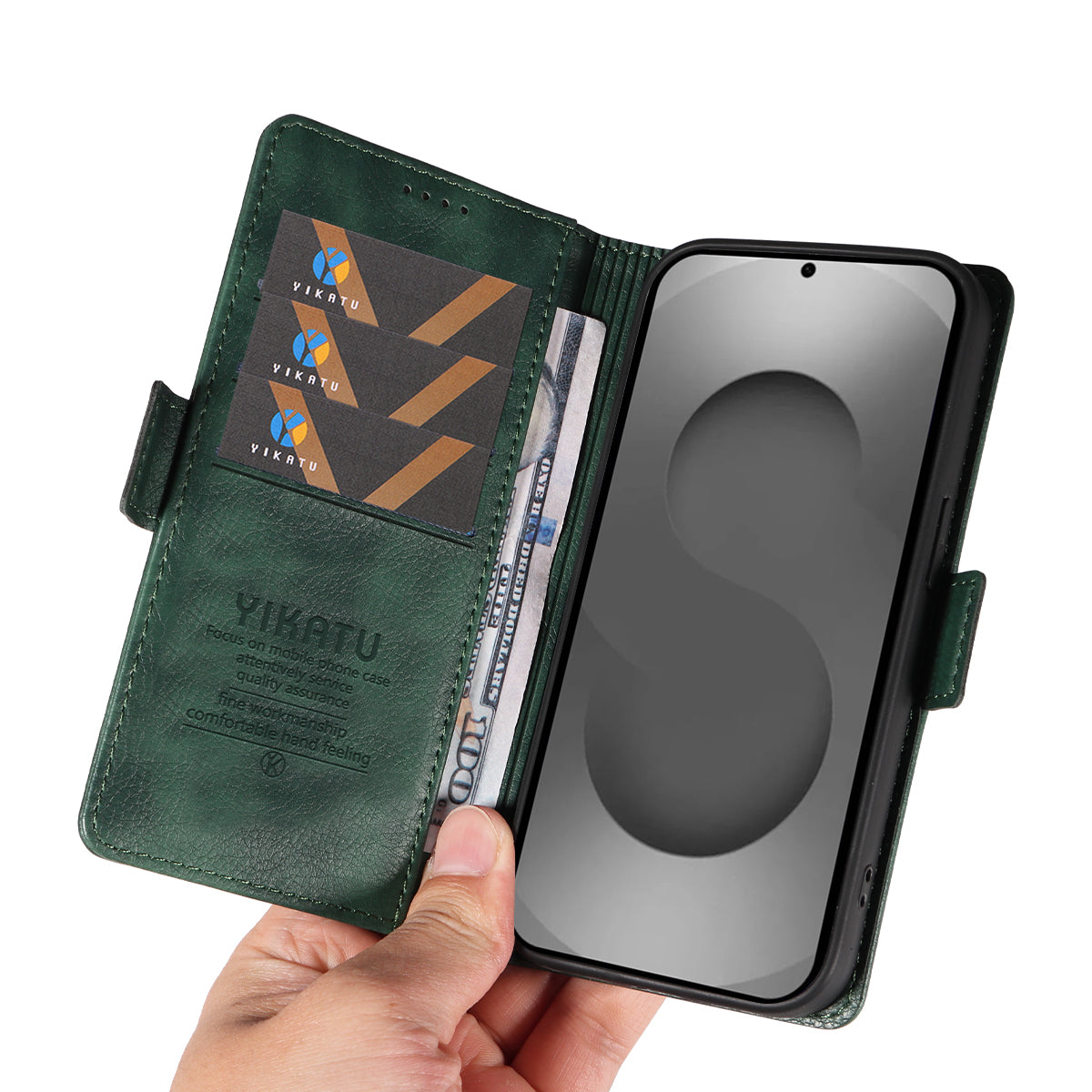 For-Samsung-Galaxy-S26-Ultra-Case-YIKATU-YK-007-Litchi-Texture-PU-Leather-Wallet-Phone-Cover-Green