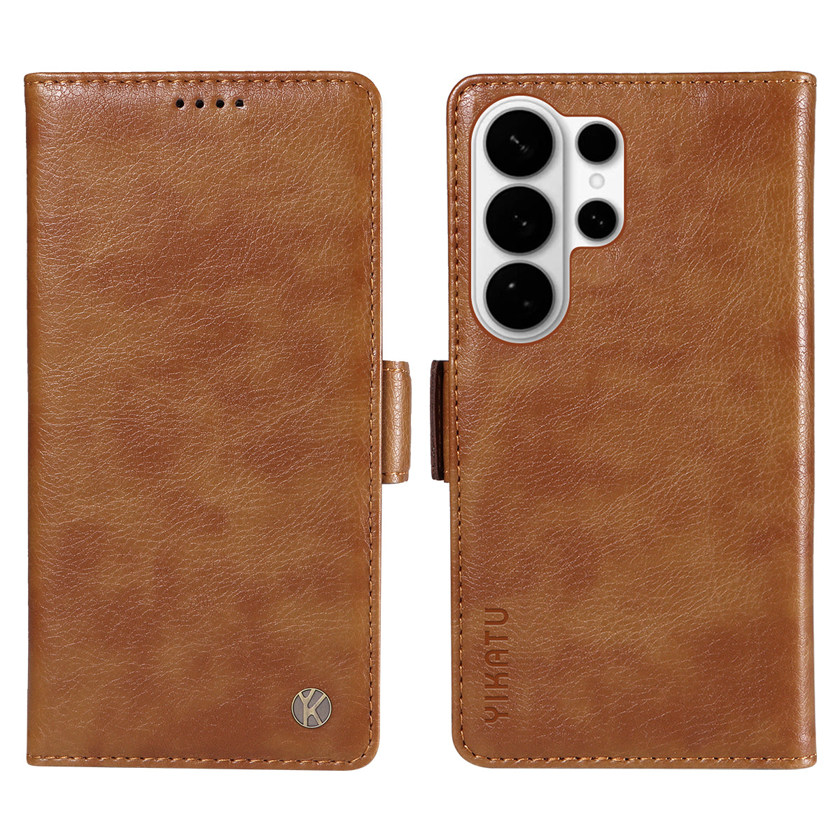 For-Samsung-Galaxy-S26-Ultra-Case-YIKATU-YK-007-Litchi-Texture-PU-Leather-Wallet-Phone-Cover-Brown