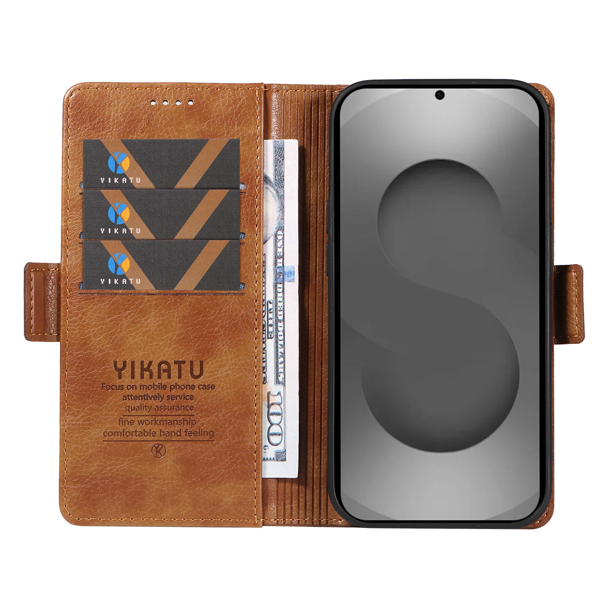 For-Samsung-Galaxy-S26-Ultra-Case-YIKATU-YK-007-Litchi-Texture-PU-Leather-Wallet-Phone-Cover-Brown