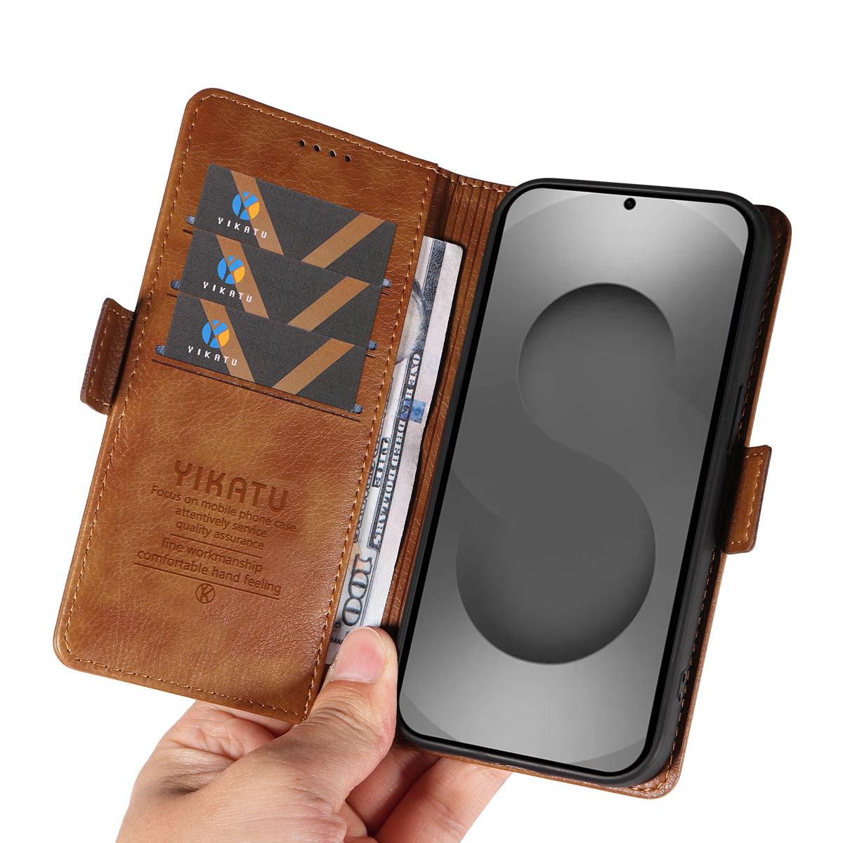 For-Samsung-Galaxy-S26-Ultra-Case-YIKATU-YK-007-Litchi-Texture-PU-Leather-Wallet-Phone-Cover-Brown