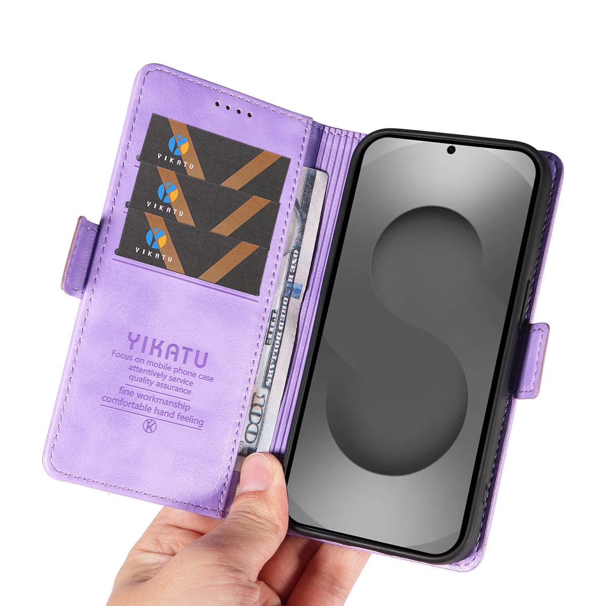 For-Samsung-Galaxy-S26-Ultra-Case-YIKATU-YK-007-Litchi-Texture-PU-Leather-Wallet-Phone-Cover-Purple