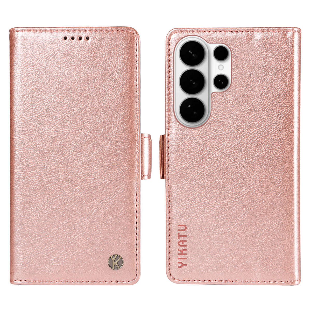 For-Samsung-Galaxy-S26-Ultra-Case-YIKATU-YK-007-Litchi-Texture-PU-Leather-Wallet-Phone-Cover-Rose-Gold