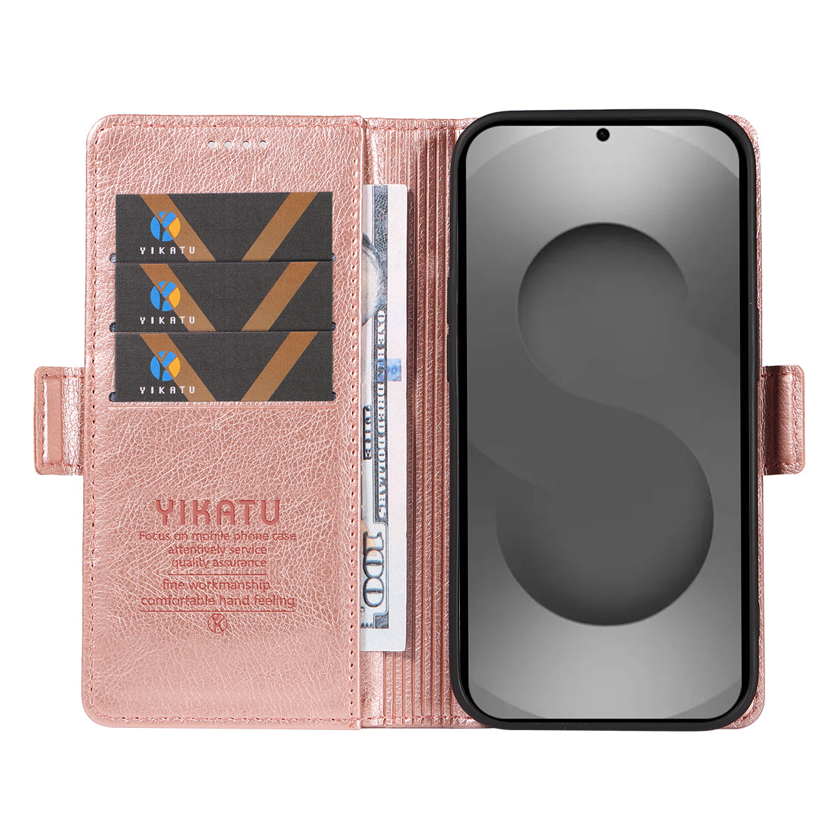 For-Samsung-Galaxy-S26-Ultra-Case-YIKATU-YK-007-Litchi-Texture-PU-Leather-Wallet-Phone-Cover-Rose-Gold