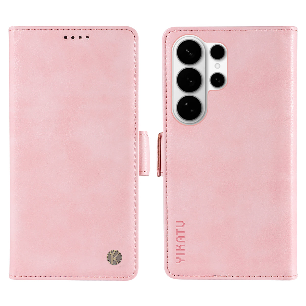 For-Samsung-Galaxy-S26-Ultra-Case-YIKATU-YK-007-Litchi-Texture-PU-Leather-Wallet-Phone-Cover-Pink