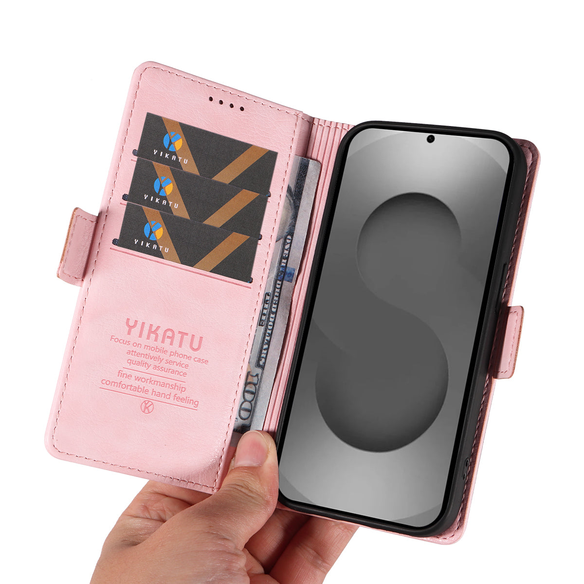 For-Samsung-Galaxy-S26-Ultra-Case-YIKATU-YK-007-Litchi-Texture-PU-Leather-Wallet-Phone-Cover-Pink