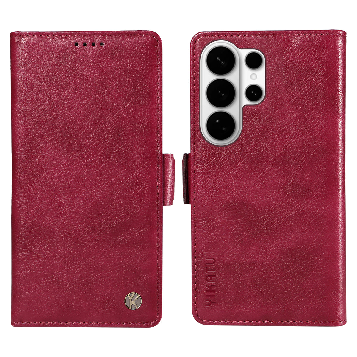 For-Samsung-Galaxy-S26-Ultra-Case-YIKATU-YK-007-Litchi-Texture-PU-Leather-Wallet-Phone-Cover-Wine-Red