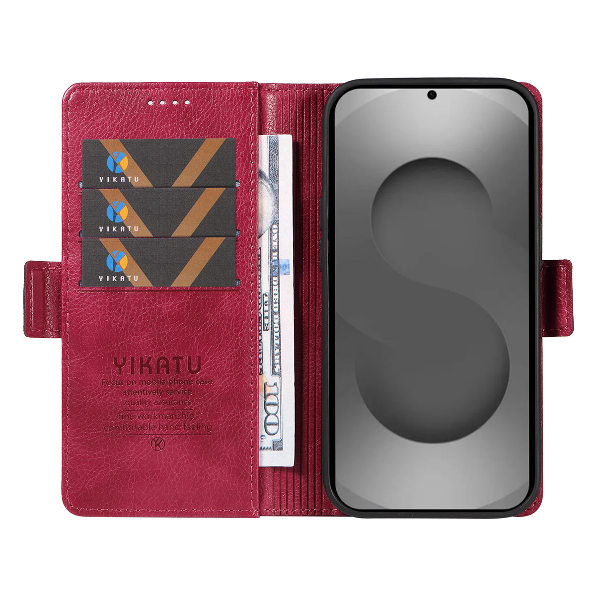 For-Samsung-Galaxy-S26-Ultra-Case-YIKATU-YK-007-Litchi-Texture-PU-Leather-Wallet-Phone-Cover-Wine-Red