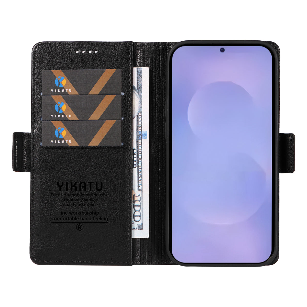 For-Samsung-Galaxy-S26-/-S26-Pro-Case-YIKATU-YK-007-Litchi-Texture-PU-Leather-Wallet-Phone-Cover-Black