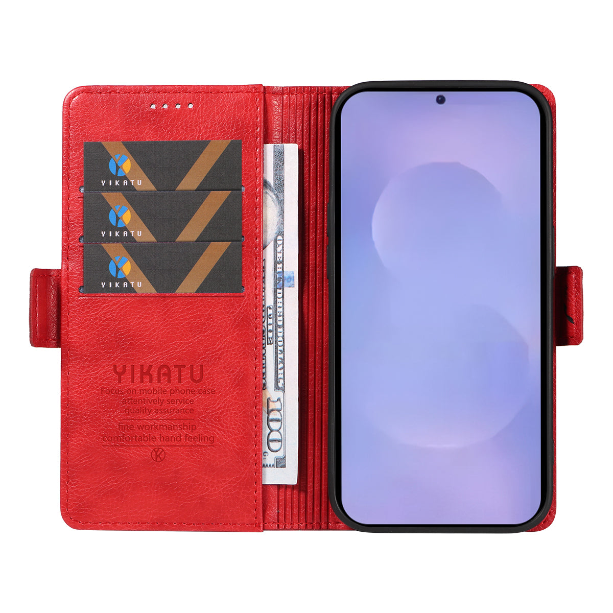 For-Samsung-Galaxy-S26-/-S26-Pro-Case-YIKATU-YK-007-Litchi-Texture-PU-Leather-Wallet-Phone-Cover-Red