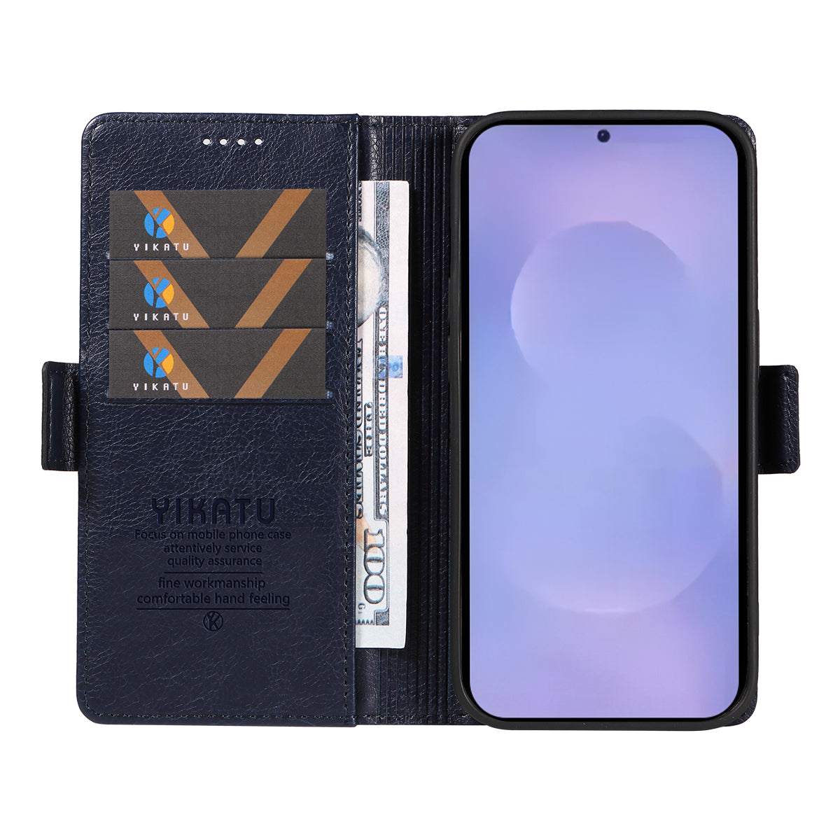 For-Samsung-Galaxy-S26-/-S26-Pro-Case-YIKATU-YK-007-Litchi-Texture-PU-Leather-Wallet-Phone-Cover-Navy-Blue