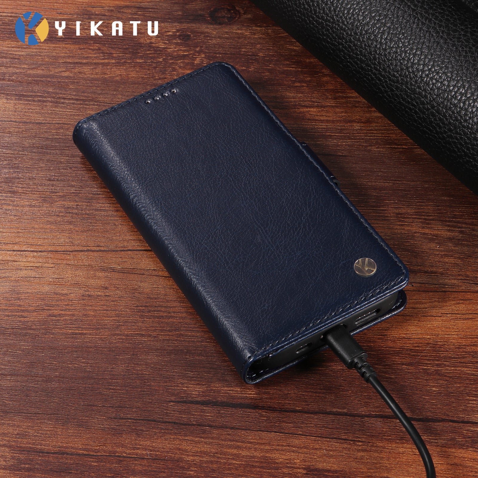 For-Samsung-Galaxy-S26-/-S26-Pro-Case-YIKATU-YK-007-Litchi-Texture-PU-Leather-Wallet-Phone-Cover-Navy-Blue