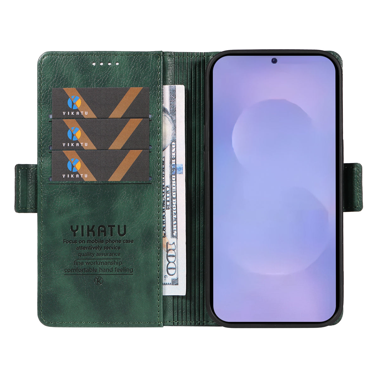 For-Samsung-Galaxy-S26-/-S26-Pro-Case-YIKATU-YK-007-Litchi-Texture-PU-Leather-Wallet-Phone-Cover-Green