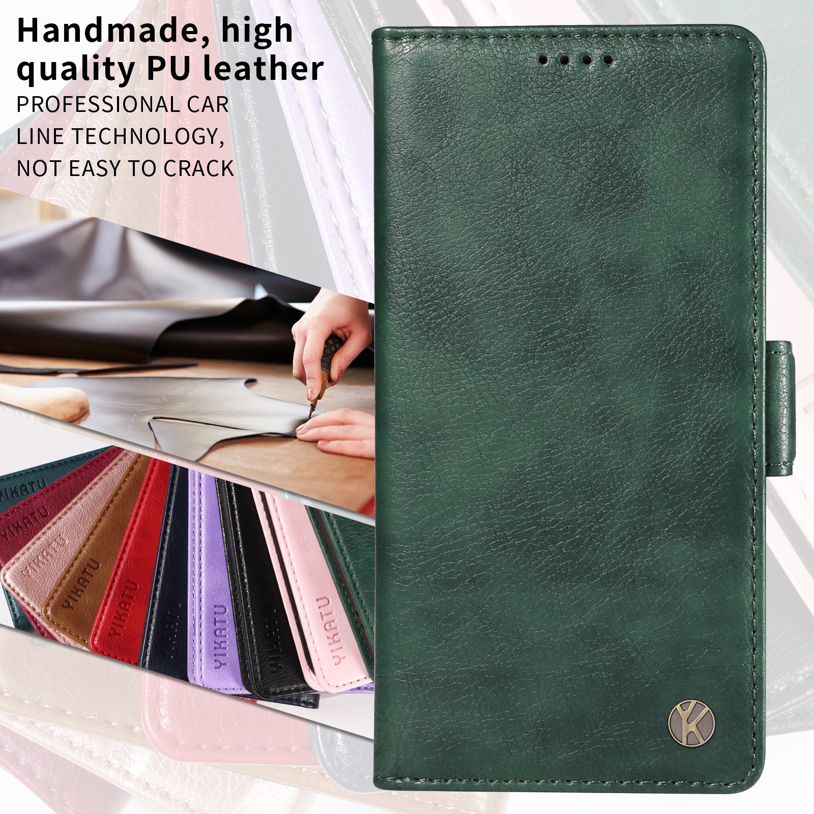 For-Samsung-Galaxy-S26-/-S26-Pro-Case-YIKATU-YK-007-Litchi-Texture-PU-Leather-Wallet-Phone-Cover-Green
