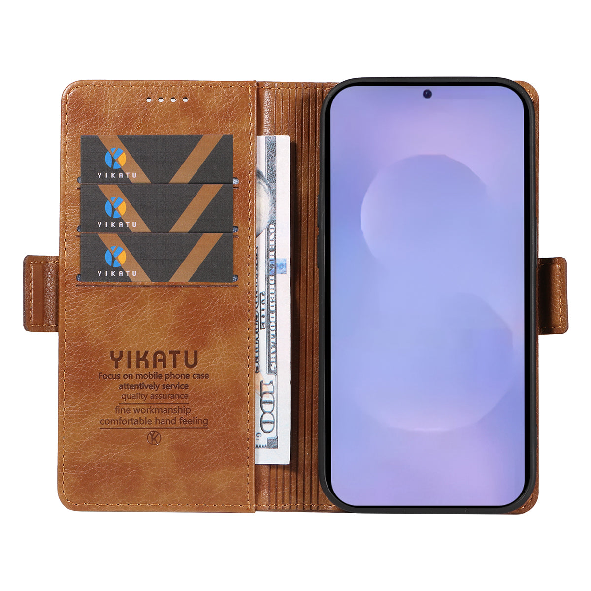 For-Samsung-Galaxy-S26-/-S26-Pro-Case-YIKATU-YK-007-Litchi-Texture-PU-Leather-Wallet-Phone-Cover-Brown