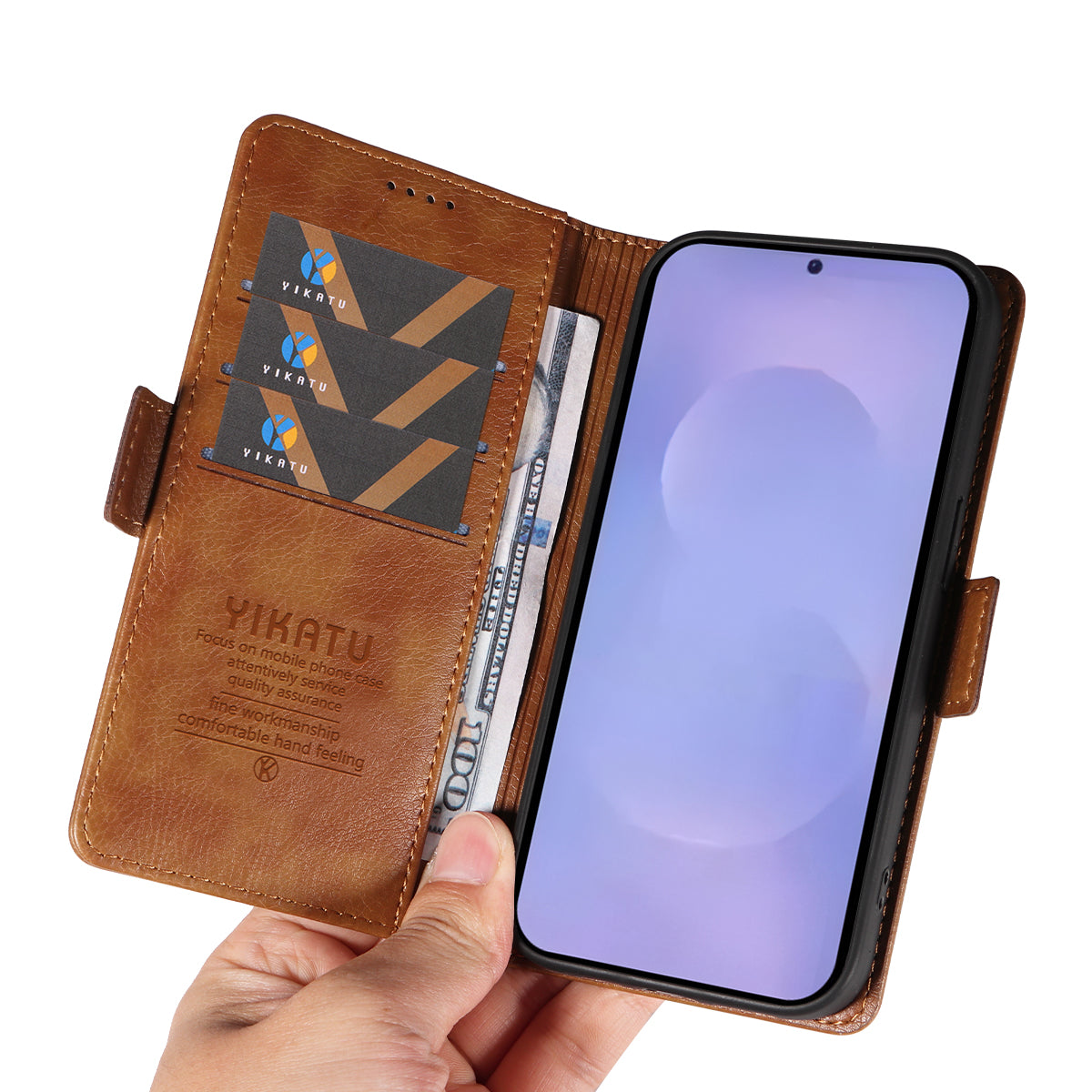 For-Samsung-Galaxy-S26-/-S26-Pro-Case-YIKATU-YK-007-Litchi-Texture-PU-Leather-Wallet-Phone-Cover-Brown