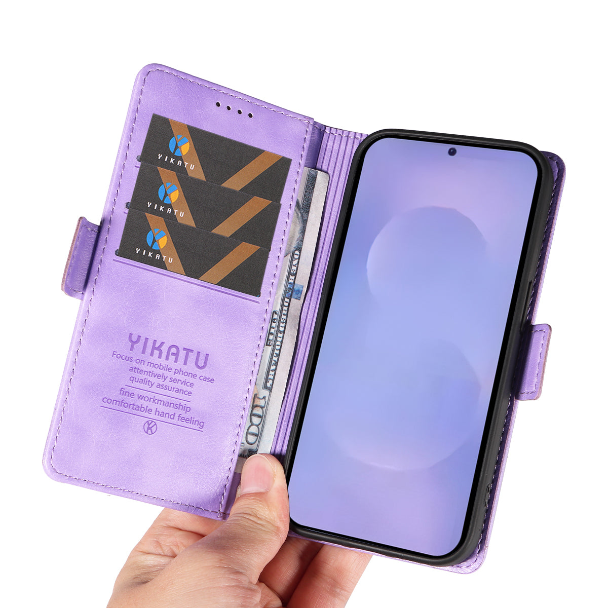 For-Samsung-Galaxy-S26-/-S26-Pro-Case-YIKATU-YK-007-Litchi-Texture-PU-Leather-Wallet-Phone-Cover-Purple