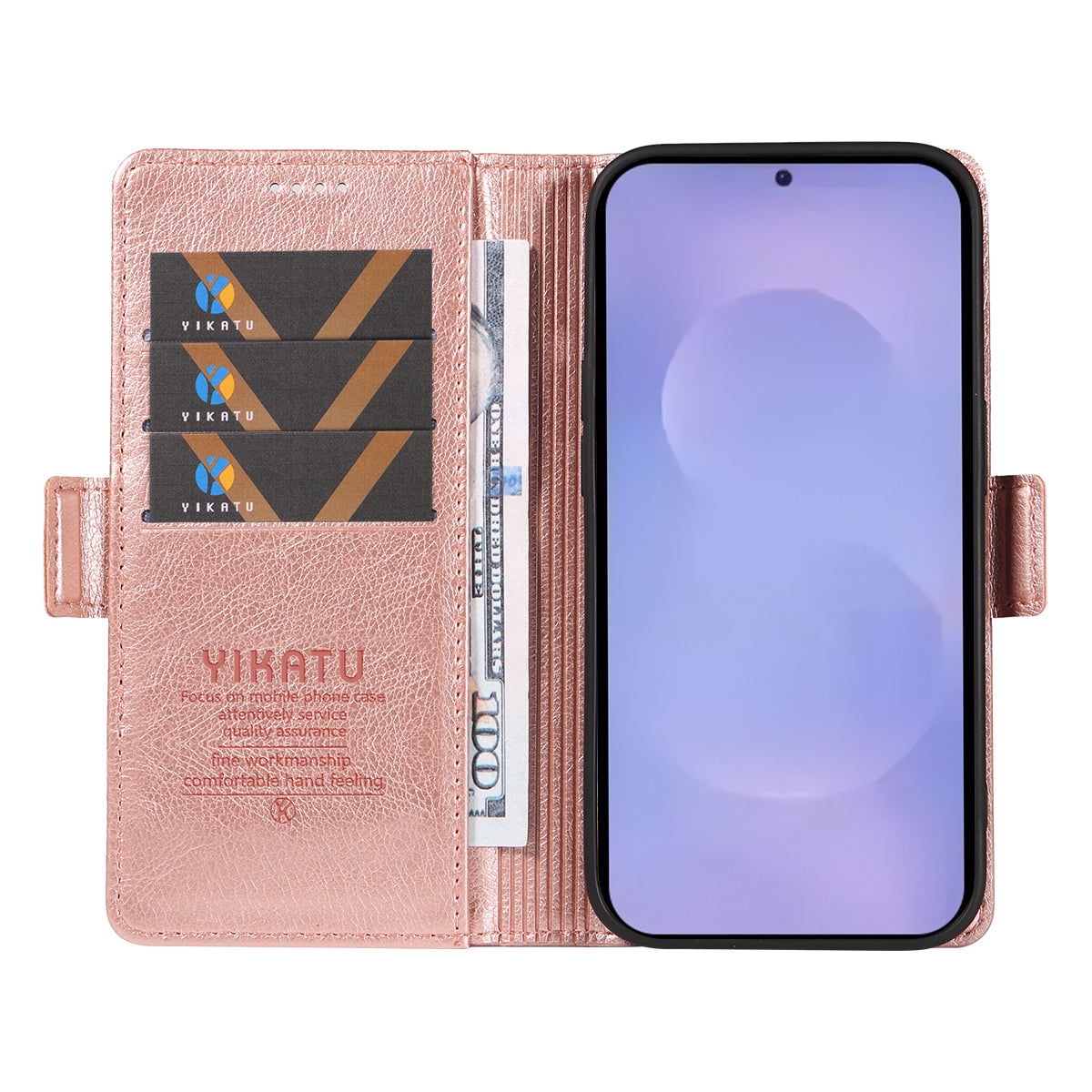 For-Samsung-Galaxy-S26-/-S26-Pro-Case-YIKATU-YK-007-Litchi-Texture-PU-Leather-Wallet-Phone-Cover-Rose-Gold