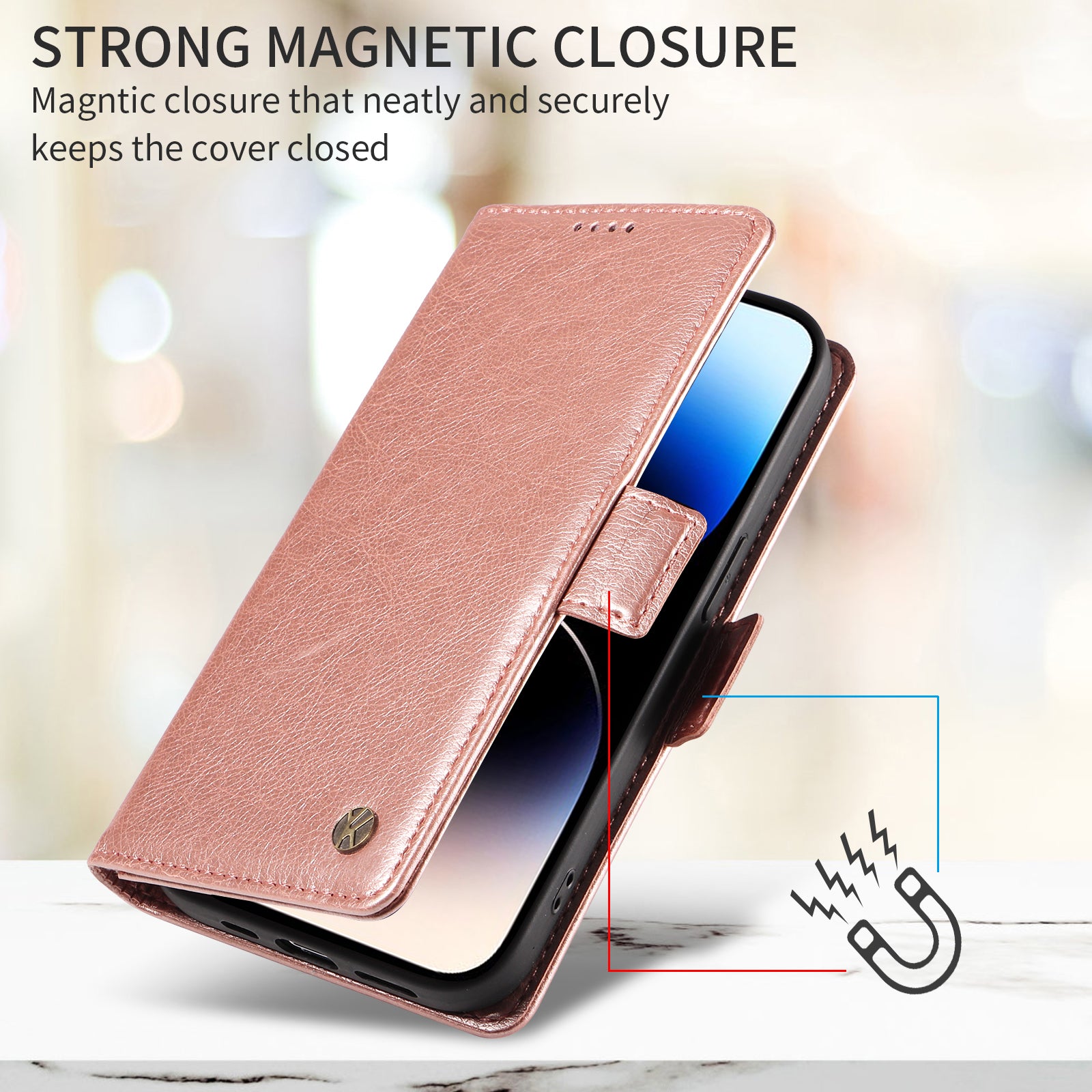 For-Samsung-Galaxy-S26-/-S26-Pro-Case-YIKATU-YK-007-Litchi-Texture-PU-Leather-Wallet-Phone-Cover-Rose-Gold