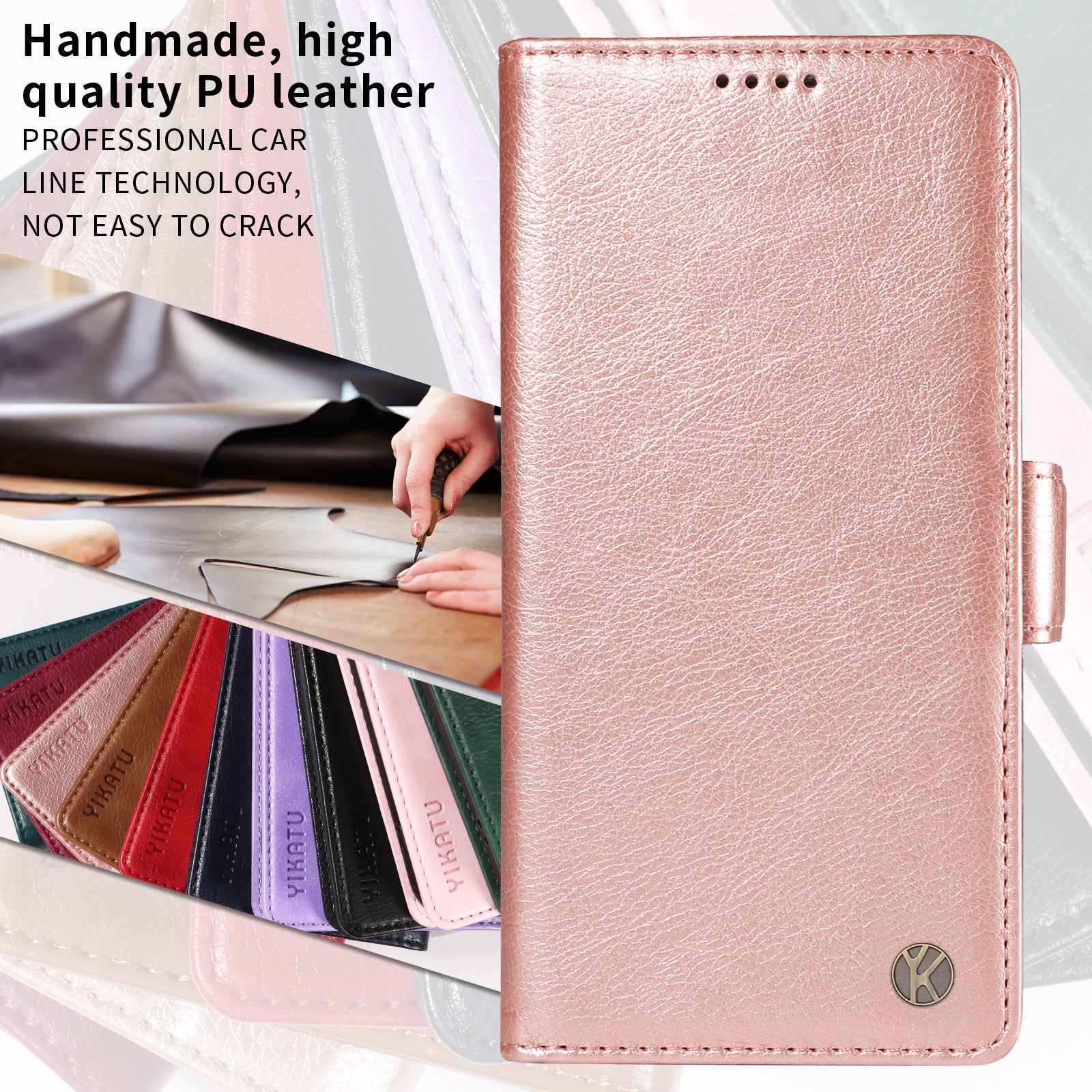 For-Samsung-Galaxy-S26-/-S26-Pro-Case-YIKATU-YK-007-Litchi-Texture-PU-Leather-Wallet-Phone-Cover-Rose-Gold
