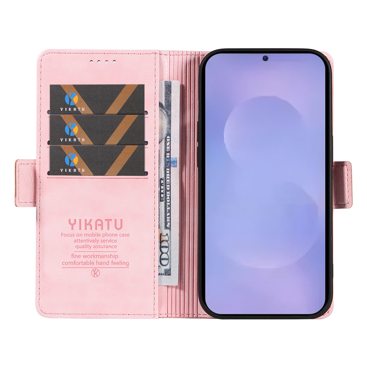 For-Samsung-Galaxy-S26-/-S26-Pro-Case-YIKATU-YK-007-Litchi-Texture-PU-Leather-Wallet-Phone-Cover-Pink