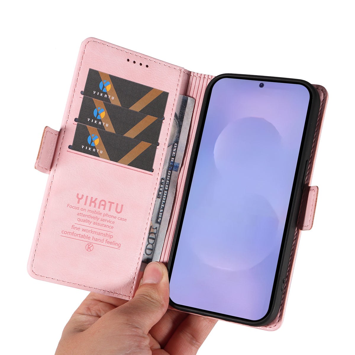 For-Samsung-Galaxy-S26-/-S26-Pro-Case-YIKATU-YK-007-Litchi-Texture-PU-Leather-Wallet-Phone-Cover-Pink